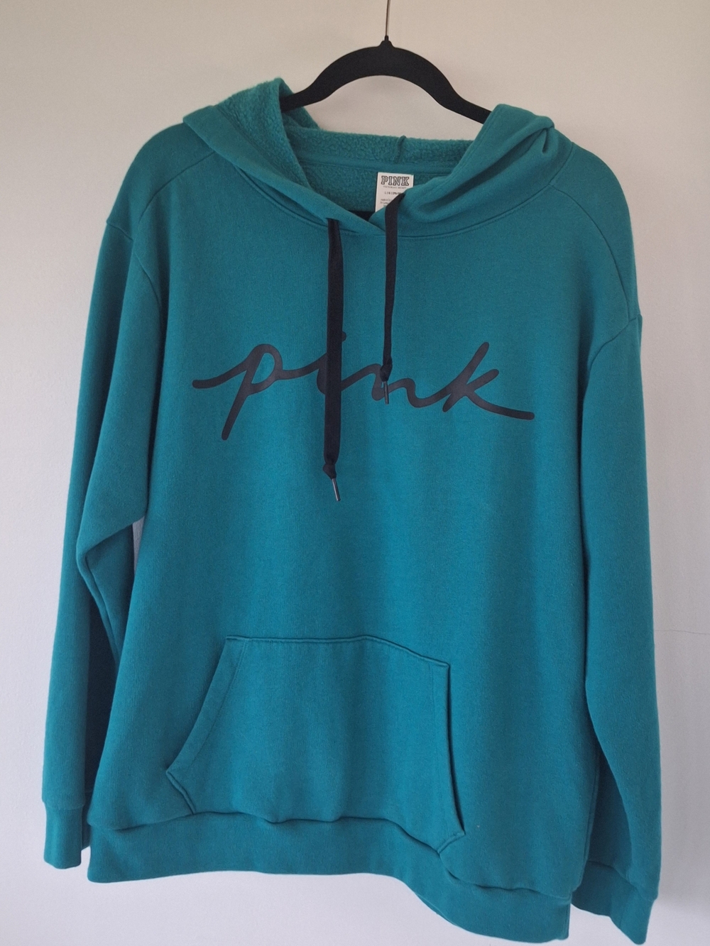 VS PINK Teal Blue Fleece Pullover Campus Hoodie Size L